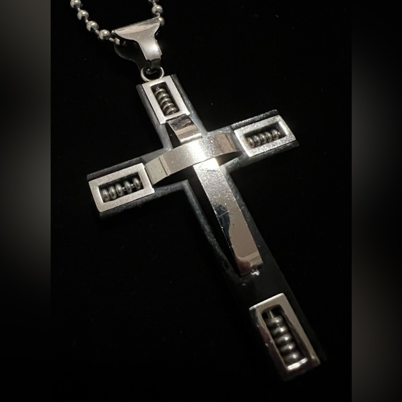 New Men Cross Stainless Steel Necklace Silver, Black - Picture 3 of 5